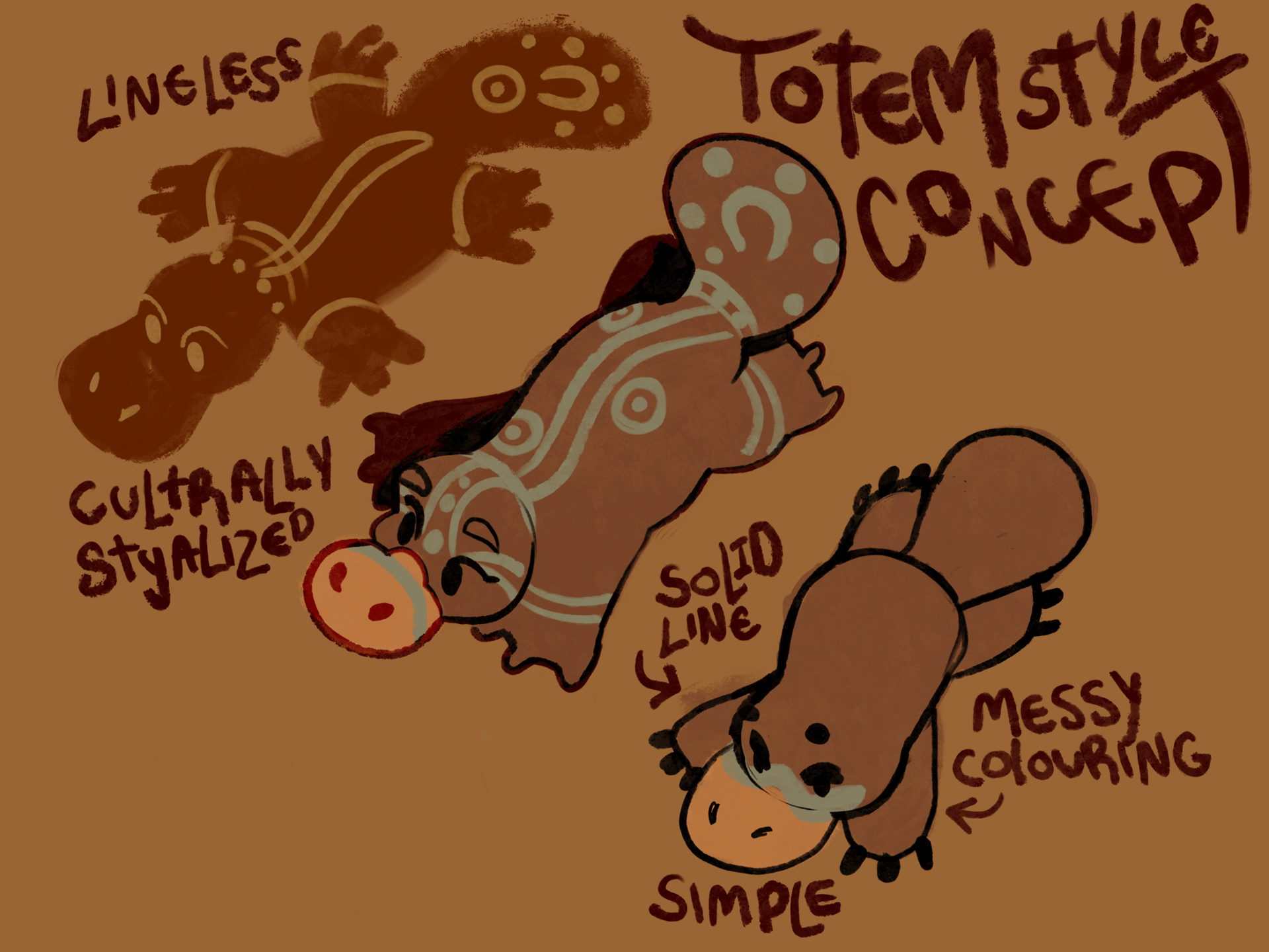 Totem style concept illustration developed for a Bundjalung floods documentary project with Moving Image Media